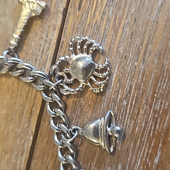 Chunky Charm Bracelet, Vintage Nautical Ocean Vacation Theme, Silvertone - Picture 5 of 8